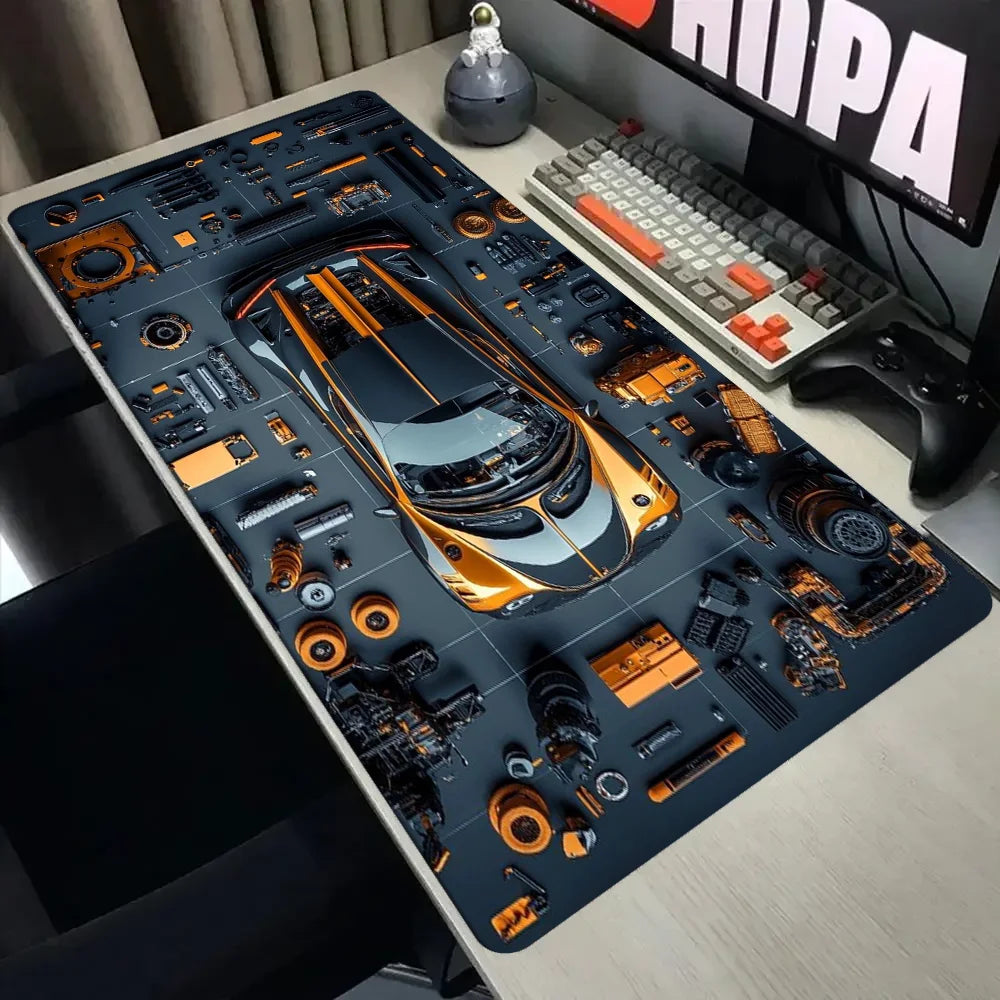 Race Car Blueprint Desk Mat | Technical Drawing XL Mouse Pad